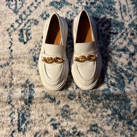 Tory Burch White Loafers with Gold Chain Detail - Picture 3 of 6